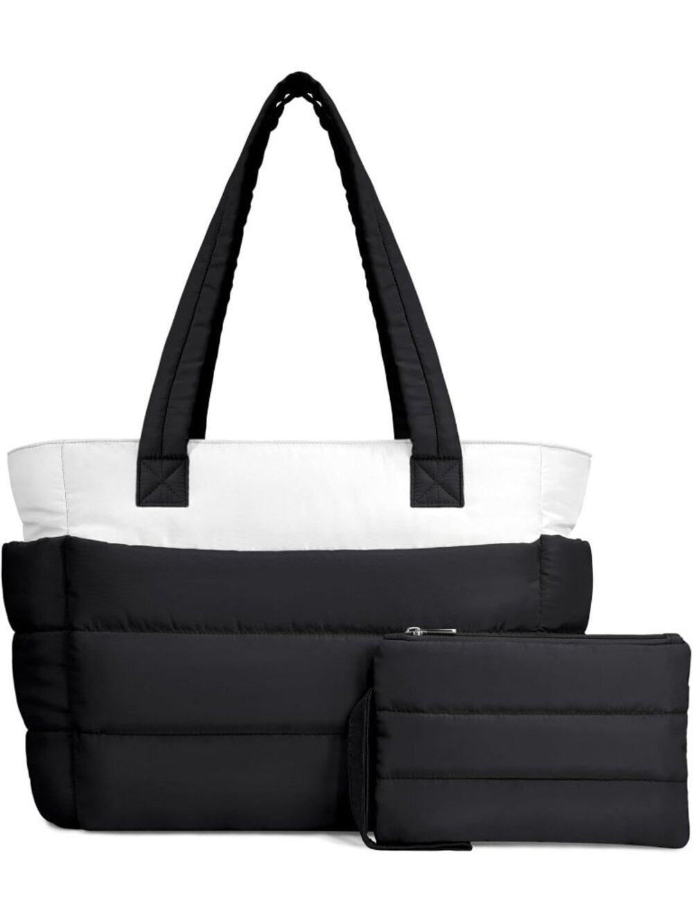 Women's Black/White Travel lightweight Puffy Tote Handbag Quilted Shoulder Bag